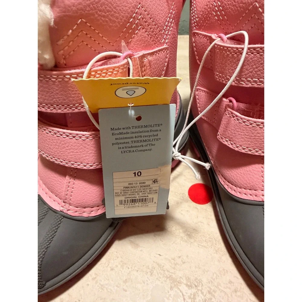 Cat & Jack Denver Pink Gray Waterproof Winter Snow Boots Kids Size 10 NEW